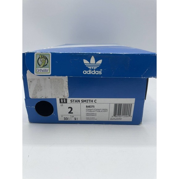 Adidas Originals Stan Smith C Unisex Kids Sneakers size 2Y White /Green Leather - Picture 5 of 5